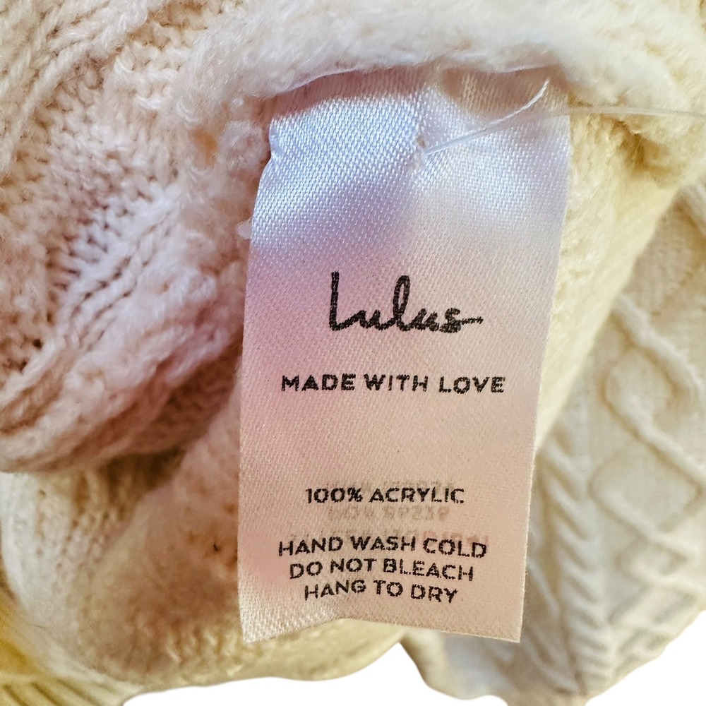 Lulus Cardigan Cropped Sweater Cream Fisherman Cable Knit Cottage Academia M - Picture 5 of 5